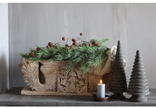 Roestige kerstbellen aan tak 80 cm