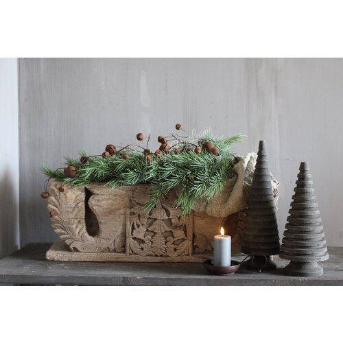 Roestige kerstbellen aan tak 80 cm 
