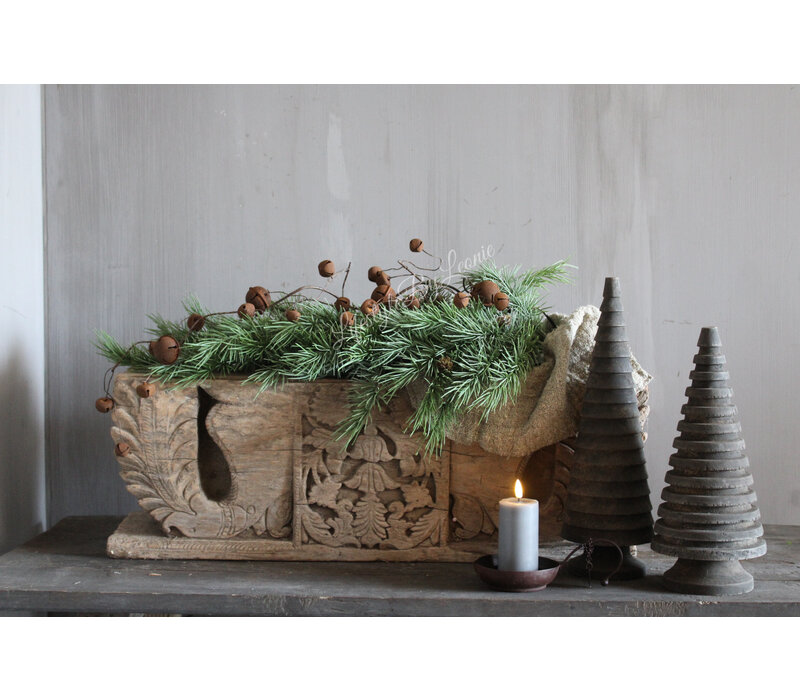 Roestige kerstbellen aan tak 80 cm