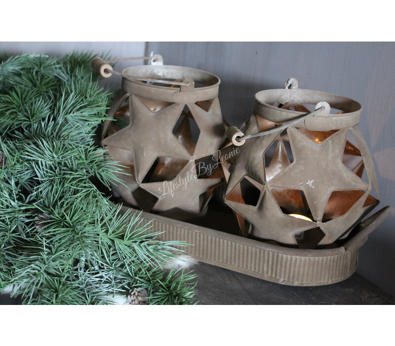 Roestig windlicht Star ball 18 cm