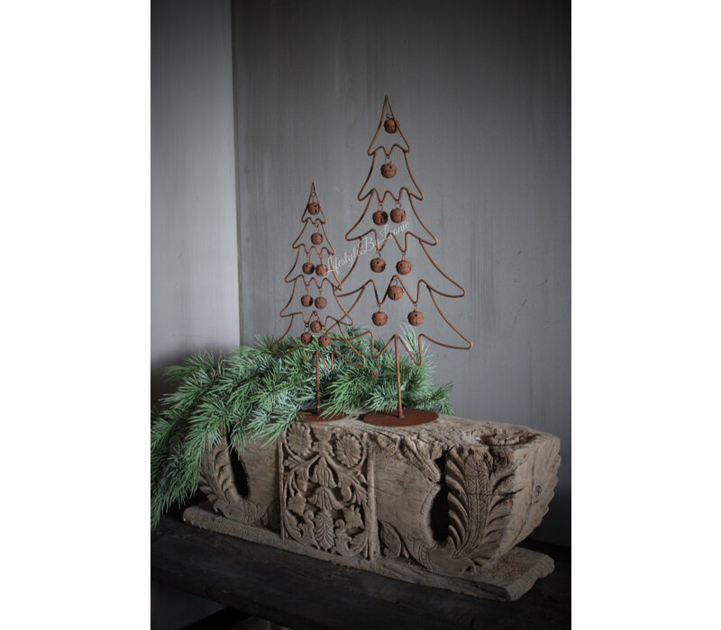 Roestige kerstboom met belletjes 40 cm