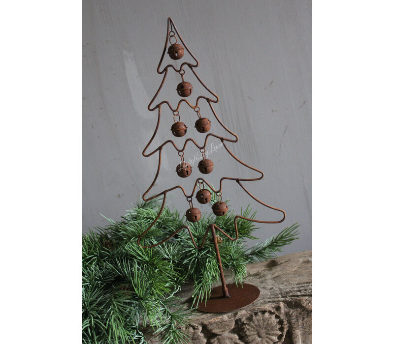 Roestige kerstboom met belletjes 40 cm