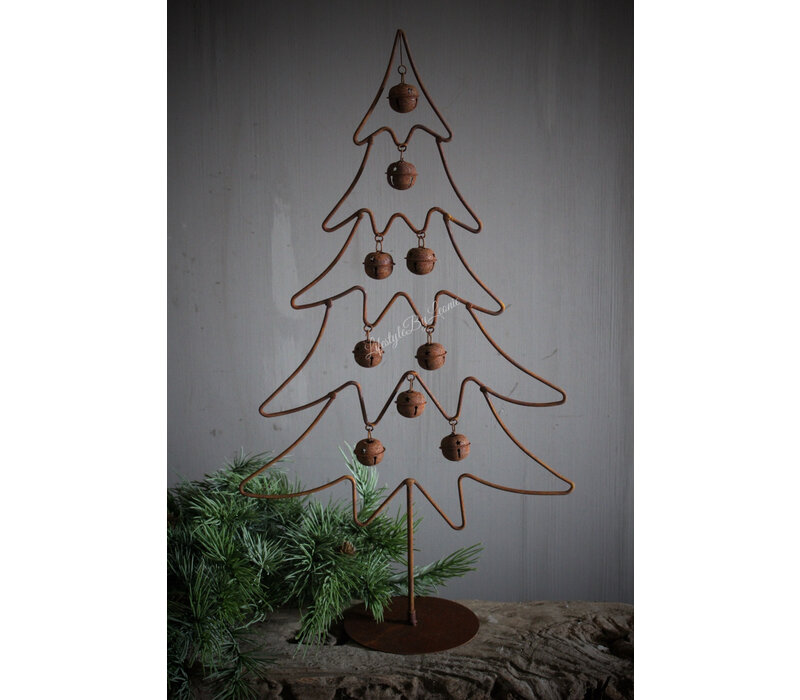Roestige kerstboom met belletjes 57 cm