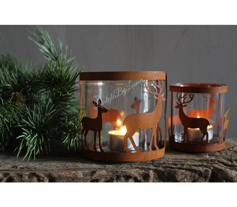 Roestig windlicht Hert 10,5 cm