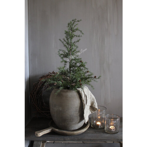 Namaak Larix boom met dennenappeltjes in jute 90 cm 