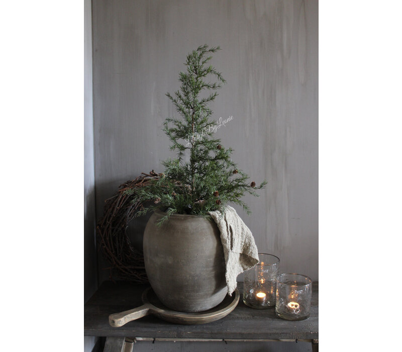 Namaak Larix boom met dennenappeltjes in jute 90 cm