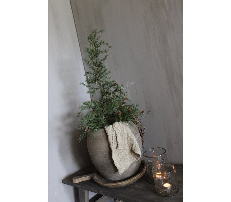 Namaak Larix boom met dennenappeltjes in jute 90 cm