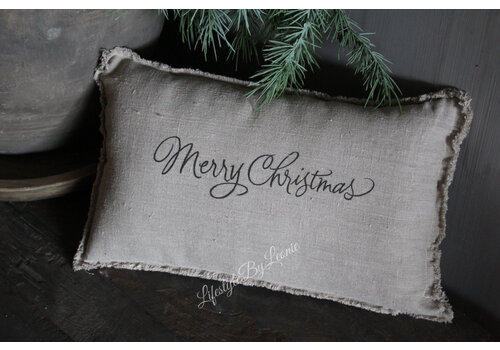 Fijn shabby linnen kussen Merry christmas 45 x 25 cm