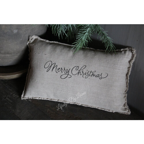 Fijn shabby linnen kussen Merry christmas 45 x 25 cm 