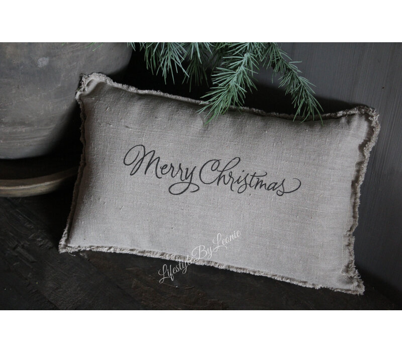 Fijn shabby linnen kussen Merry christmas 45 x 25 cm