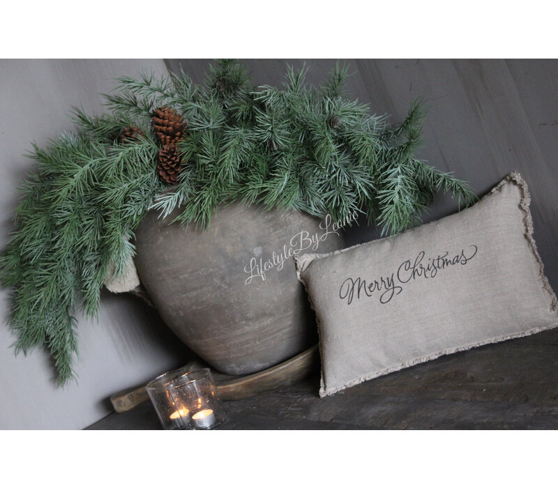Fijn shabby linnen kussen Merry christmas 45 x 25 cm