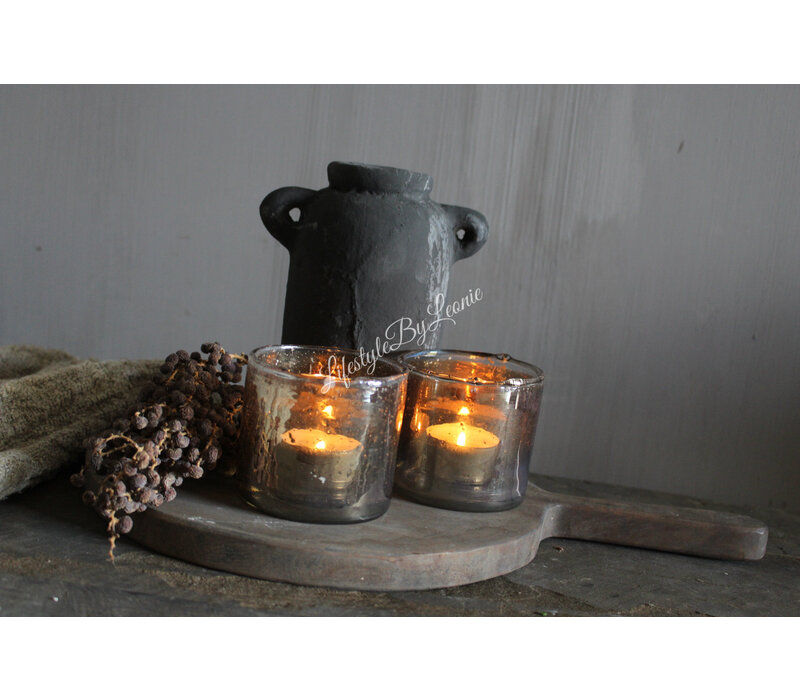 Glazen cilinder windlicht bubbels Antique gold 7 cm