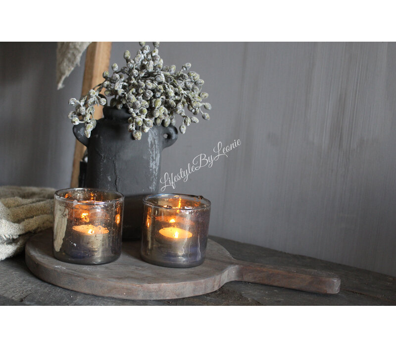 Glazen cilinder windlicht bubbels Antique gold 7 cm