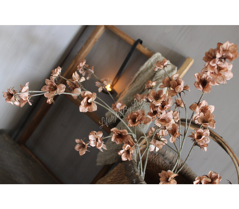 Zijden tak little brown flowers 100 cm