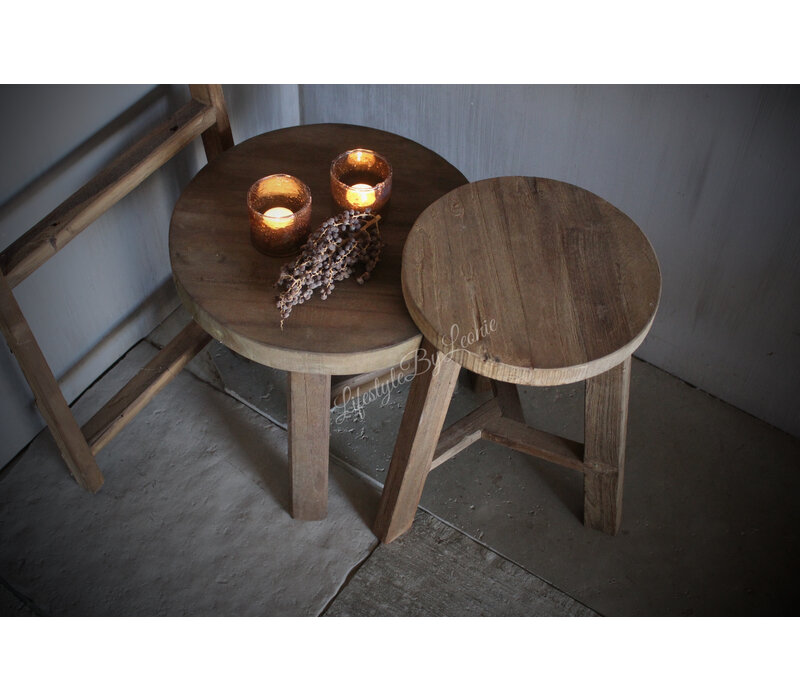 Ronde teakhouten tafel set 40 en 46 cm