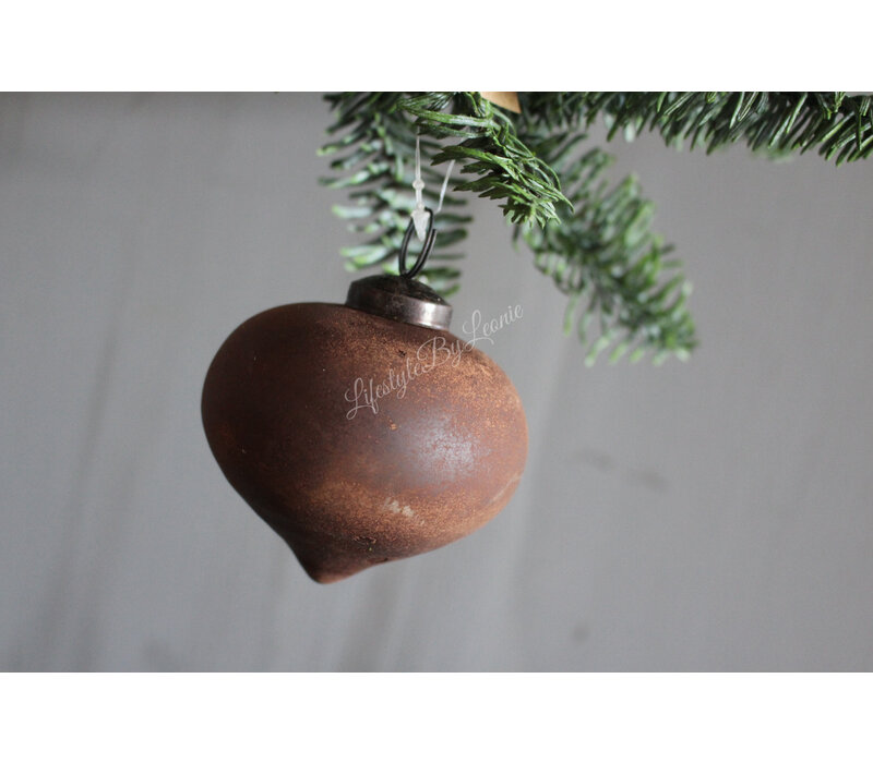 Glazen roest kerstbal onion 8 cm
