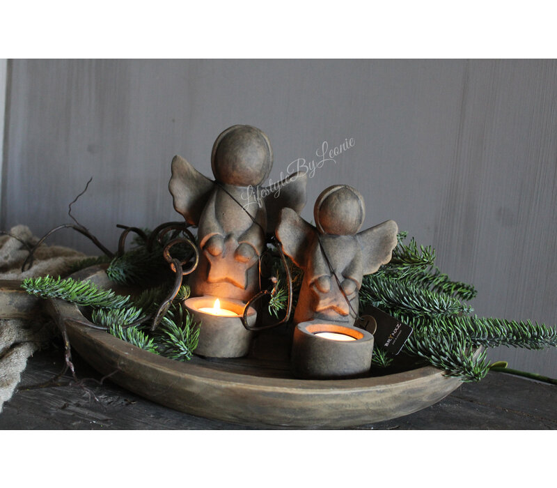 Brynxz waxinelichthouder angel with star Brown 16 cm