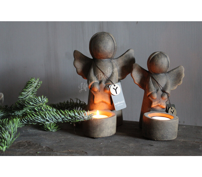 Brynxz waxinelichthouder angel with star Brown 20 cm