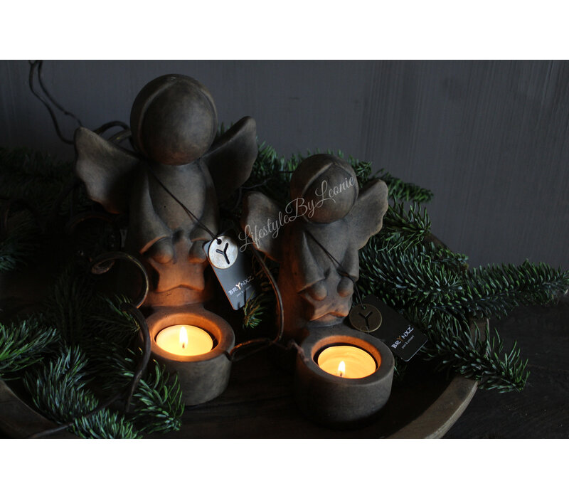 Brynxz waxinelichthouder angel with star Brown 20 cm