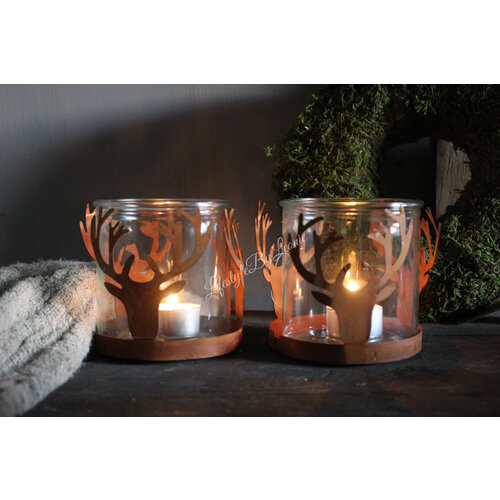 Roestig windlicht hert Forest 10 x 10 cm 