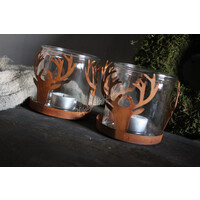 Roestig windlicht hert Forest 10 x 10 cm