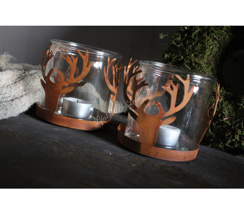 Roestig windlicht hert Forest 10 x 10 cm
