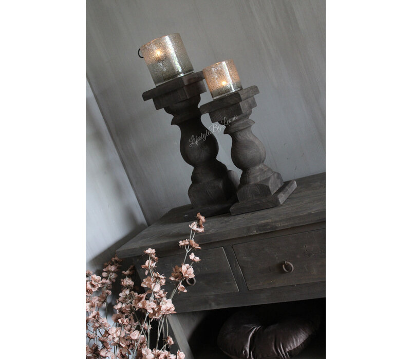 Dikke houten baluster kandelaar Umber 45 x 20 cm