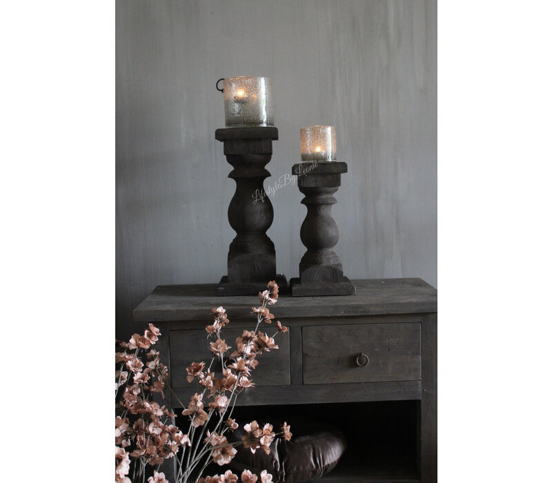 Dikke houten baluster kandelaar Umber 35 x 17 cm