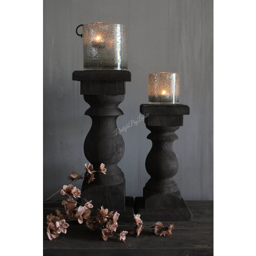 Dikke houten baluster kandelaar Umber 35 x 17 cm 