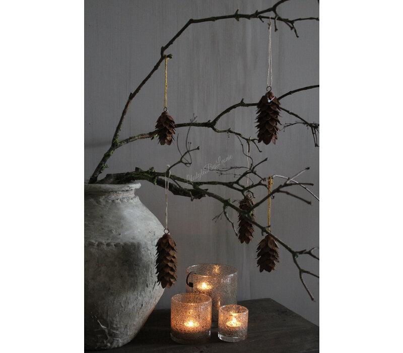 Roestige dennenappel hanger 14 cm