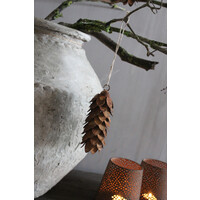 Roestige dennenappel hanger 12 cm