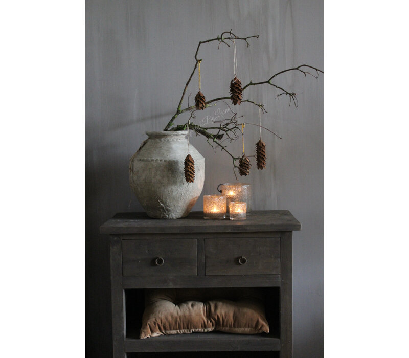 Roestige dennenappel hanger 12 cm