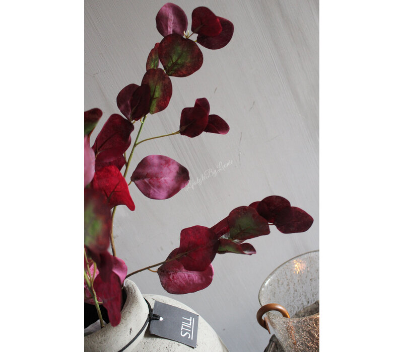 Zijden Appeltjes blad tak burgundy 82 cm