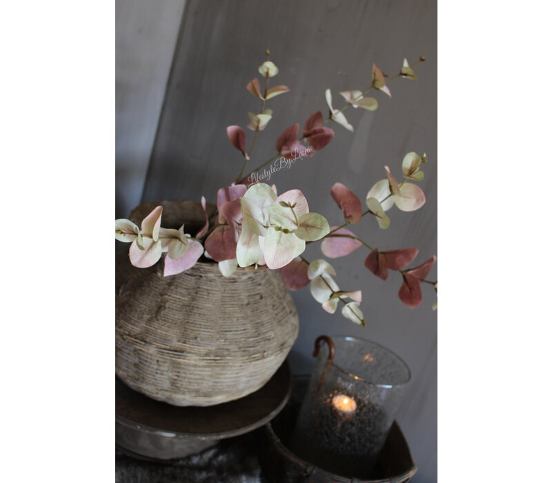 Zijden Eucalyptus tak soft pink/green 87 cm