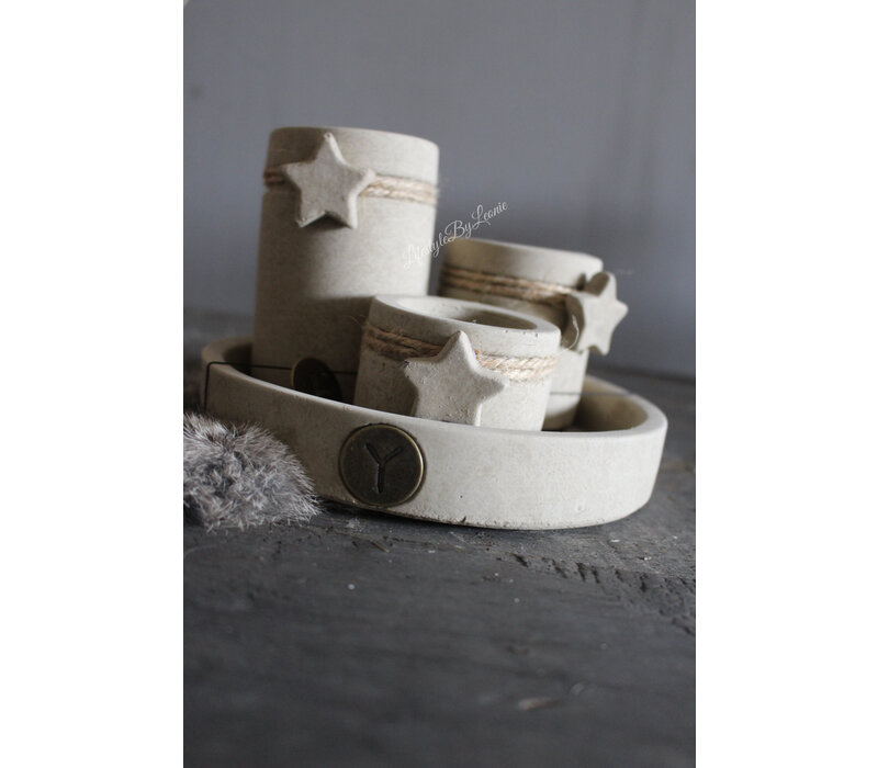 Brynxz schaal met 3 waxinelichthouders star Taupe 17 cm