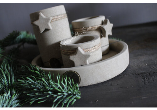 Brynxz Brynxz schaal met 3 waxinelichthouders star Taupe 17 cm