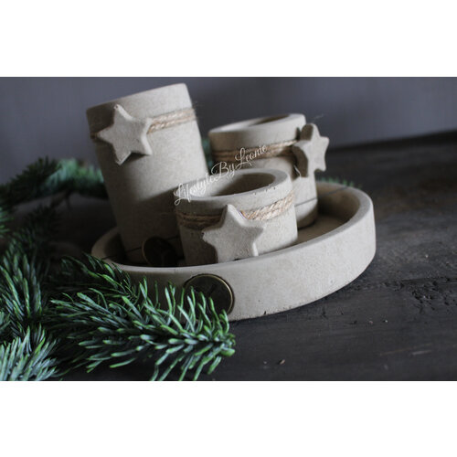 Brynxz schaal met 3 waxinelichthouders star Taupe 17 cm 