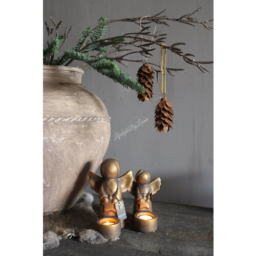 Brynxz waxinelichthouder angel with star Gold 16 cm 