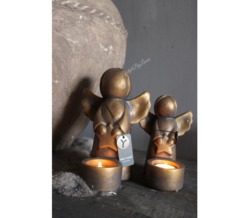 Brynxz waxinelichthouder angel with star Gold 16 cm