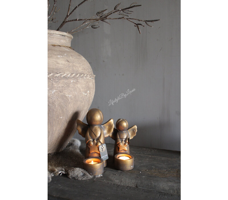 Brynxz waxinelichthouder angel with star Gold 20 cm