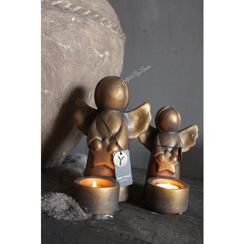 Brynxz waxinelichthouder angel with star Gold 20 cm 