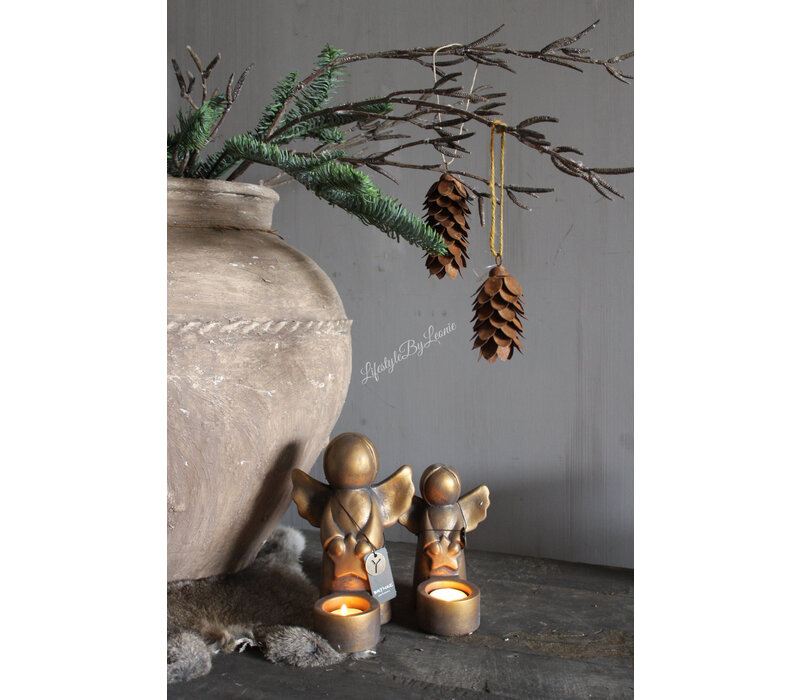 Brynxz waxinelichthouder angel with star Gold 20 cm