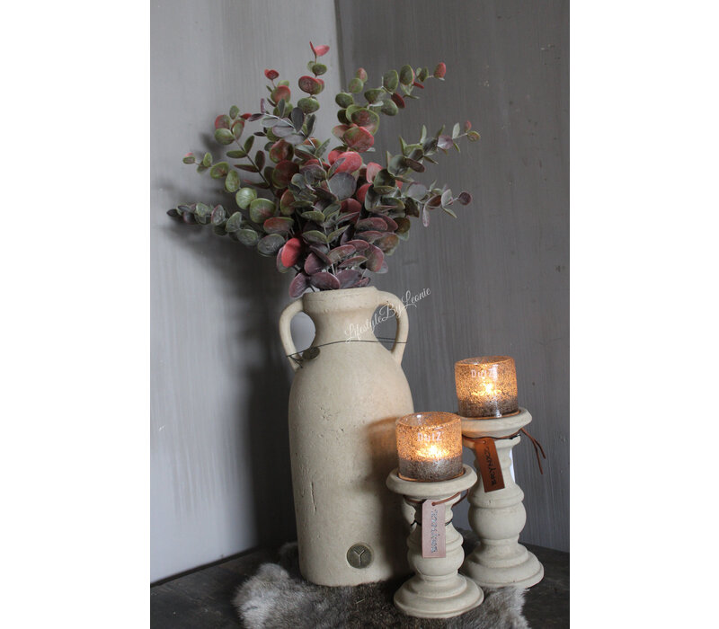 Brynxz hoge stenen kruik met oren Taupe 35 cm