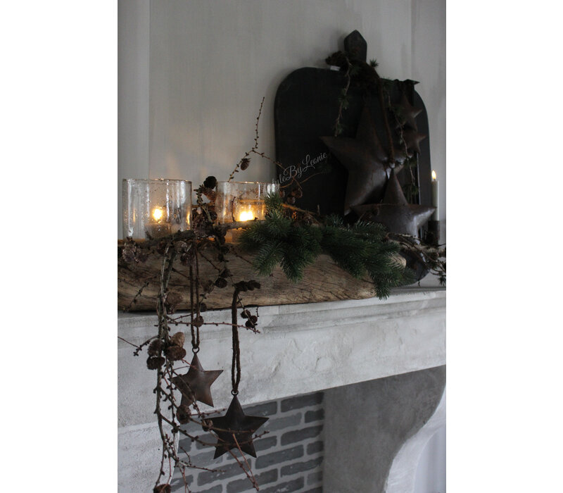 Metalen roestige ster aan touw 27 cm