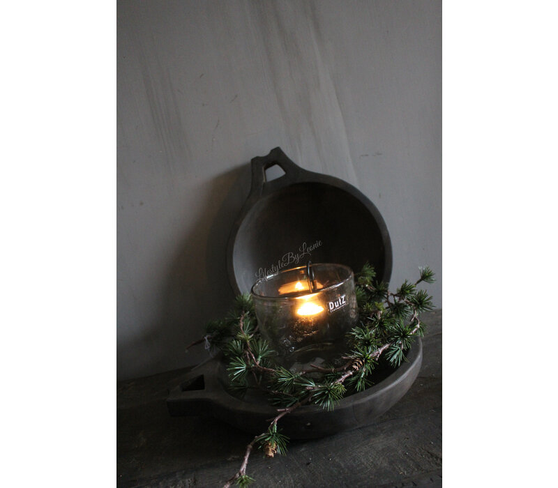 Aura Peeperkorn houten schaal met open handvat Antique grey