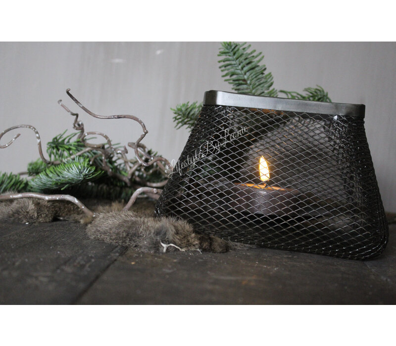 Sober zwarte vierkante waxinelichthouder Draad 19 cm