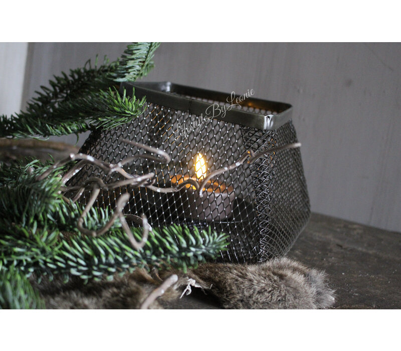 Sober zwarte vierkante waxinelichthouder Draad 19 cm