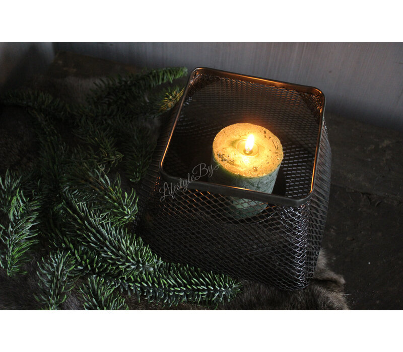 Sober zwarte vierkante waxinelichthouder Draad 19 cm