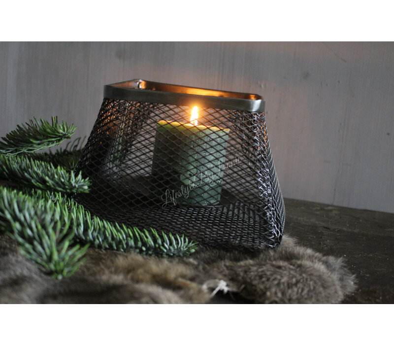 Sober zwarte vierkante waxinelichthouder Draad 19 cm