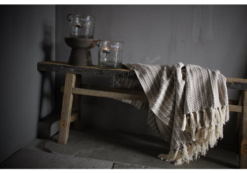 Plaid katoen Taupe franje 180 x 130 cm